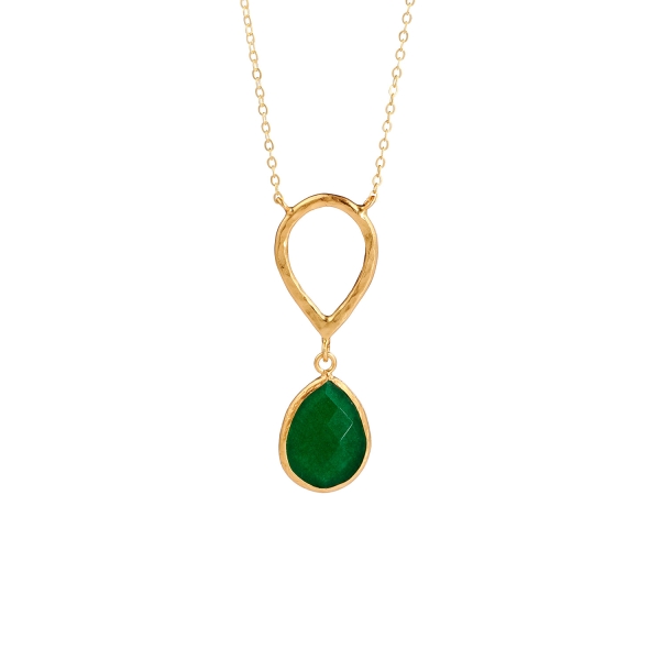 Necklace made from brass, goldplated, green Jade
